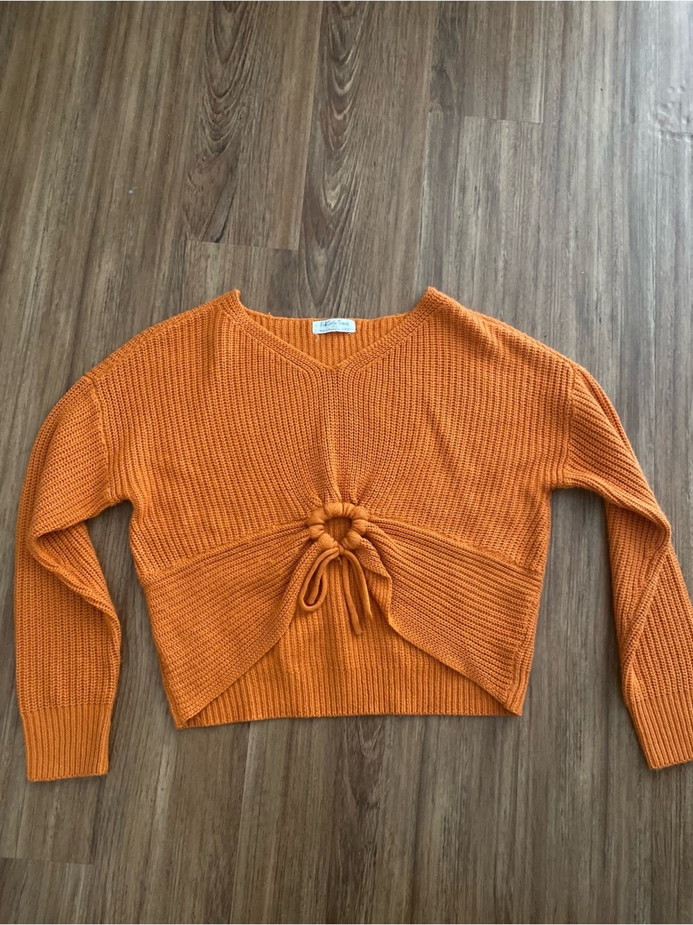 Women's V-Neck Tie-Front Sweater - Orange